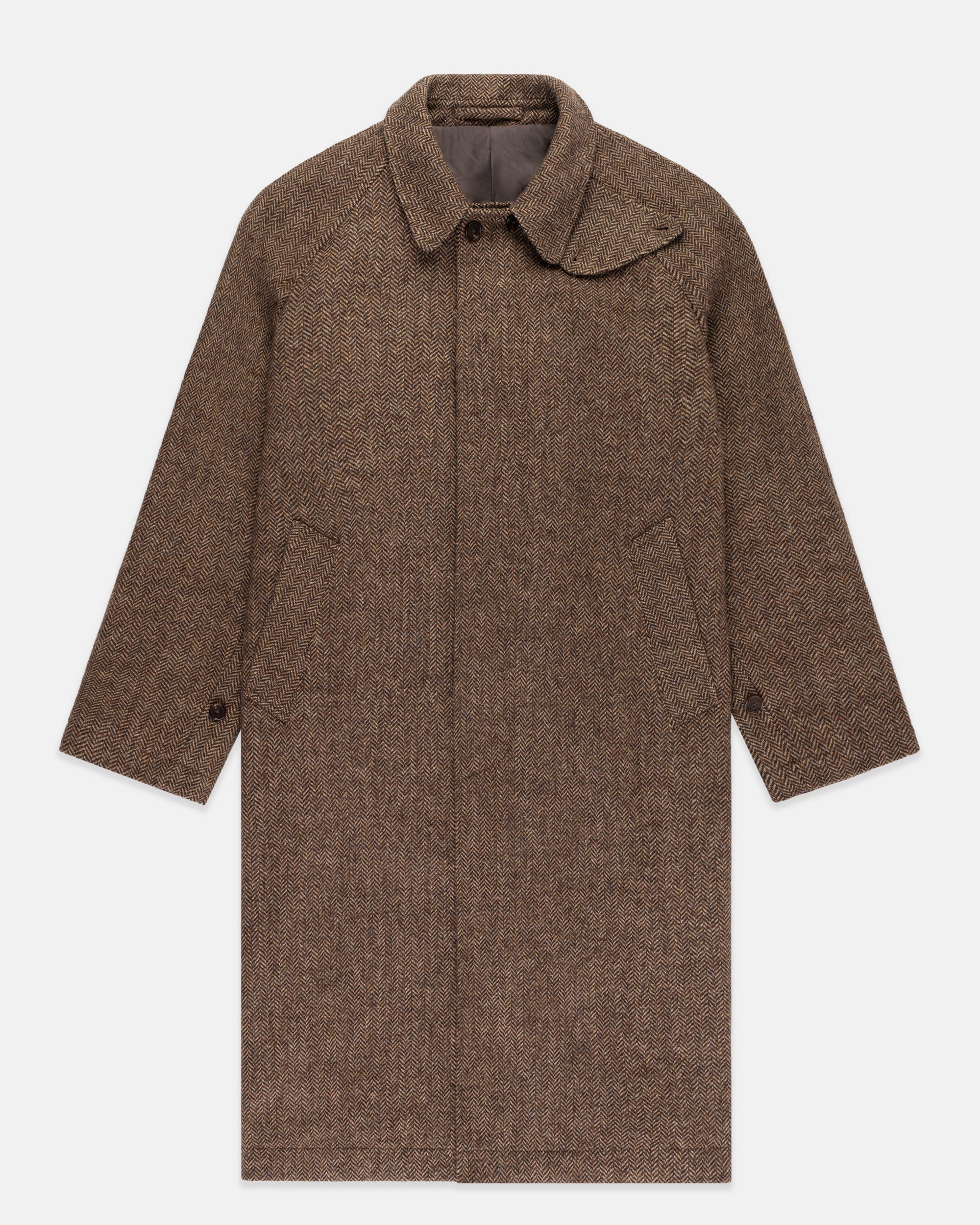 Brown Herringbone British Tweed Balmacaan