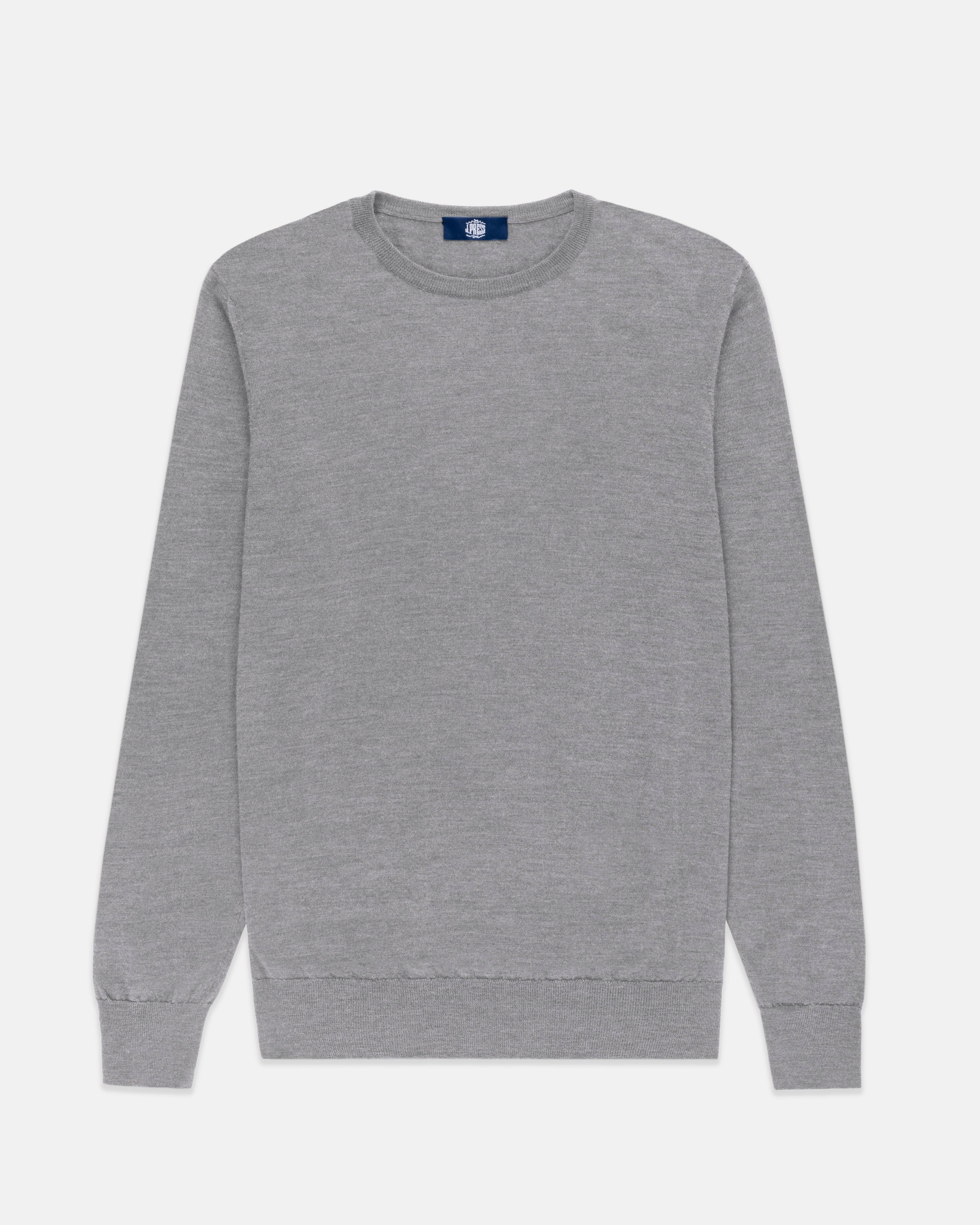 Made-in-Scotland Grey Superfine Merino Wool Sweater