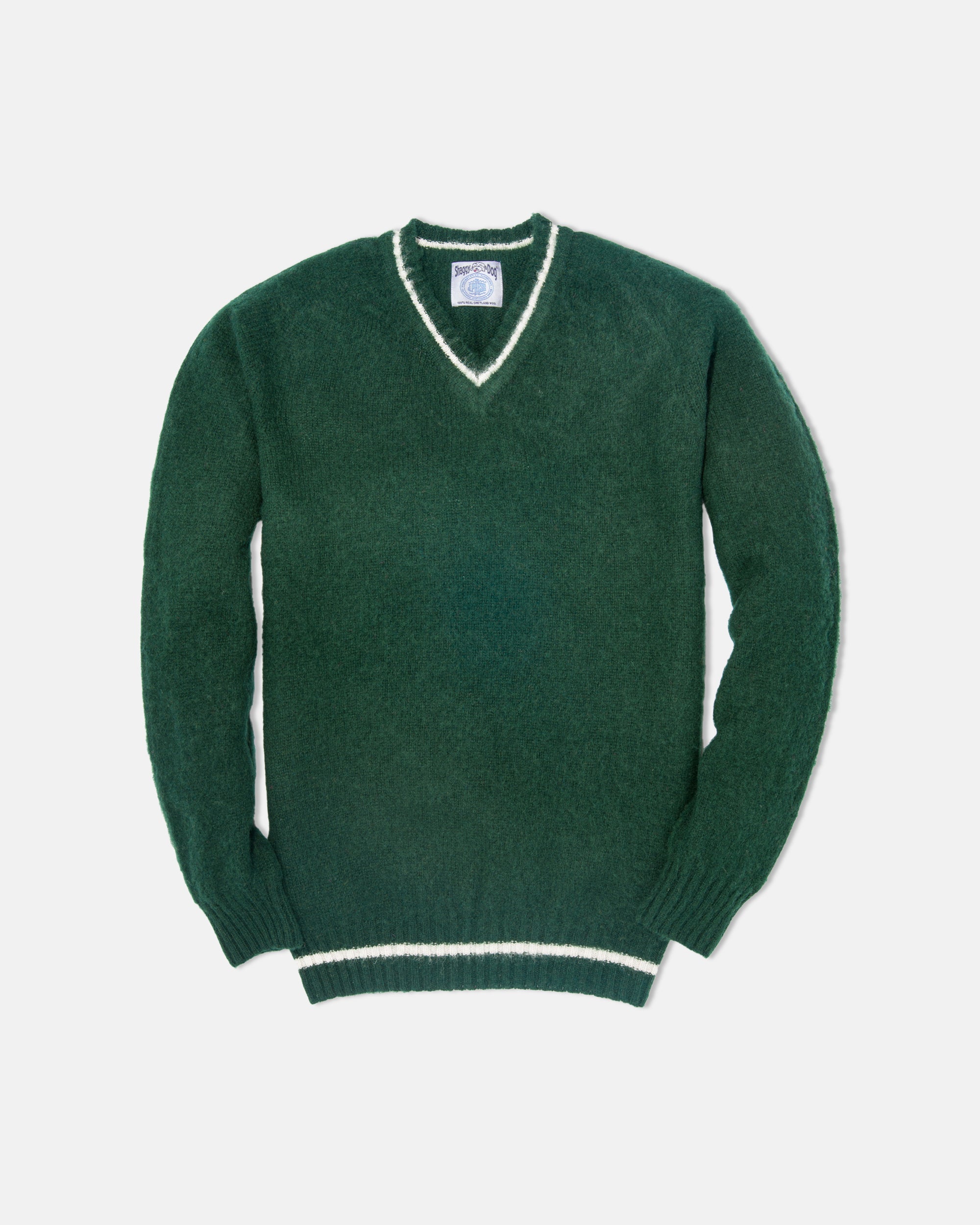 Made-in-Scotland Green Shaggy Dog V-Neck Sweater - Trim Fit