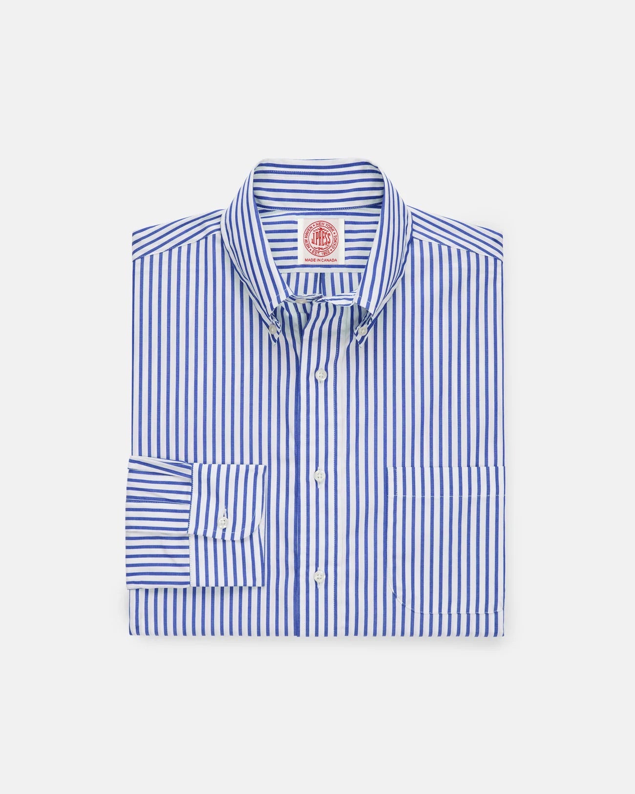Made-in-Canada Blue Butcher Stripe Broadcloth Button Down Shirt - Classic Fit