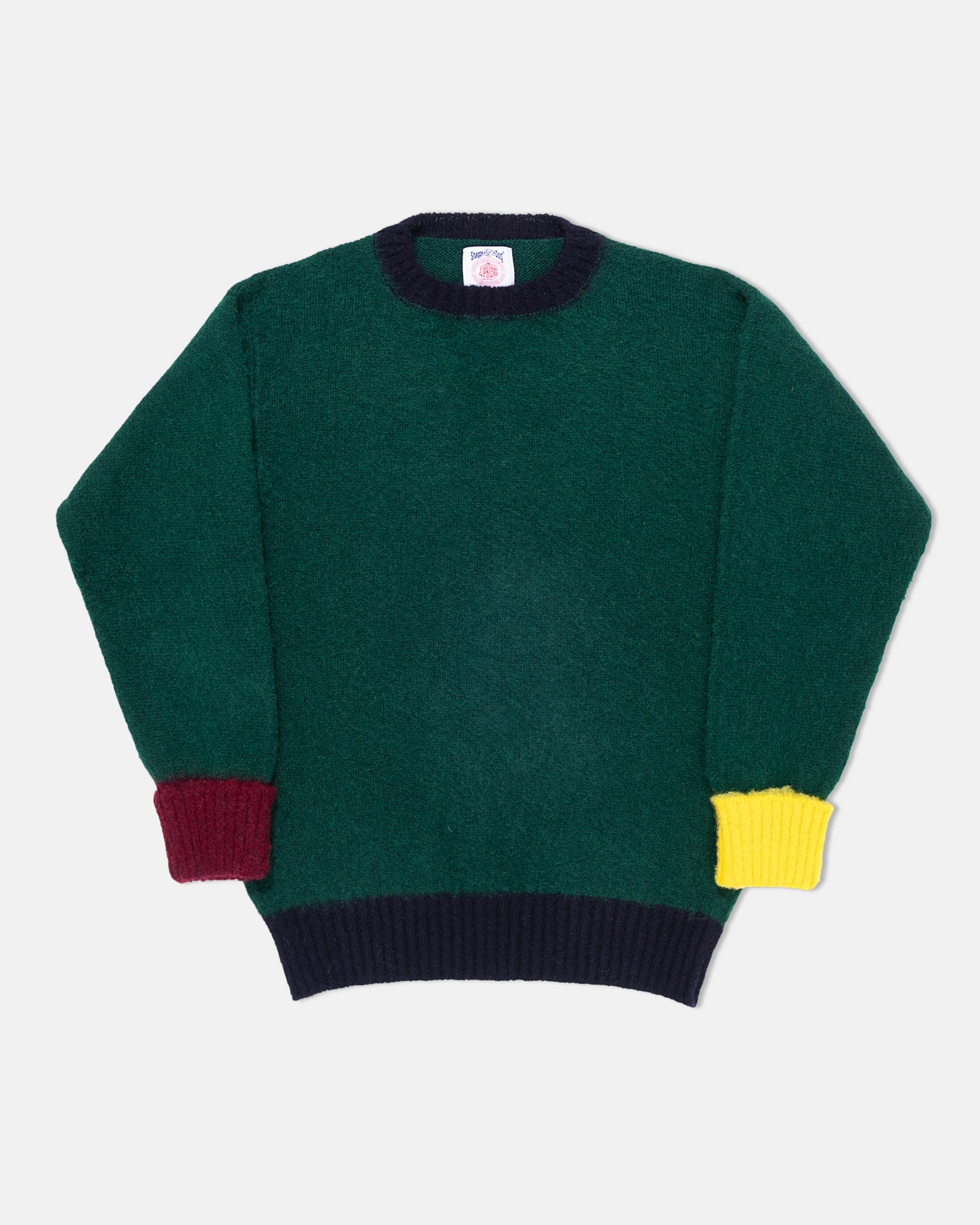 Made-in-Scotland Green Colorblock Shaggy Dog Sweater